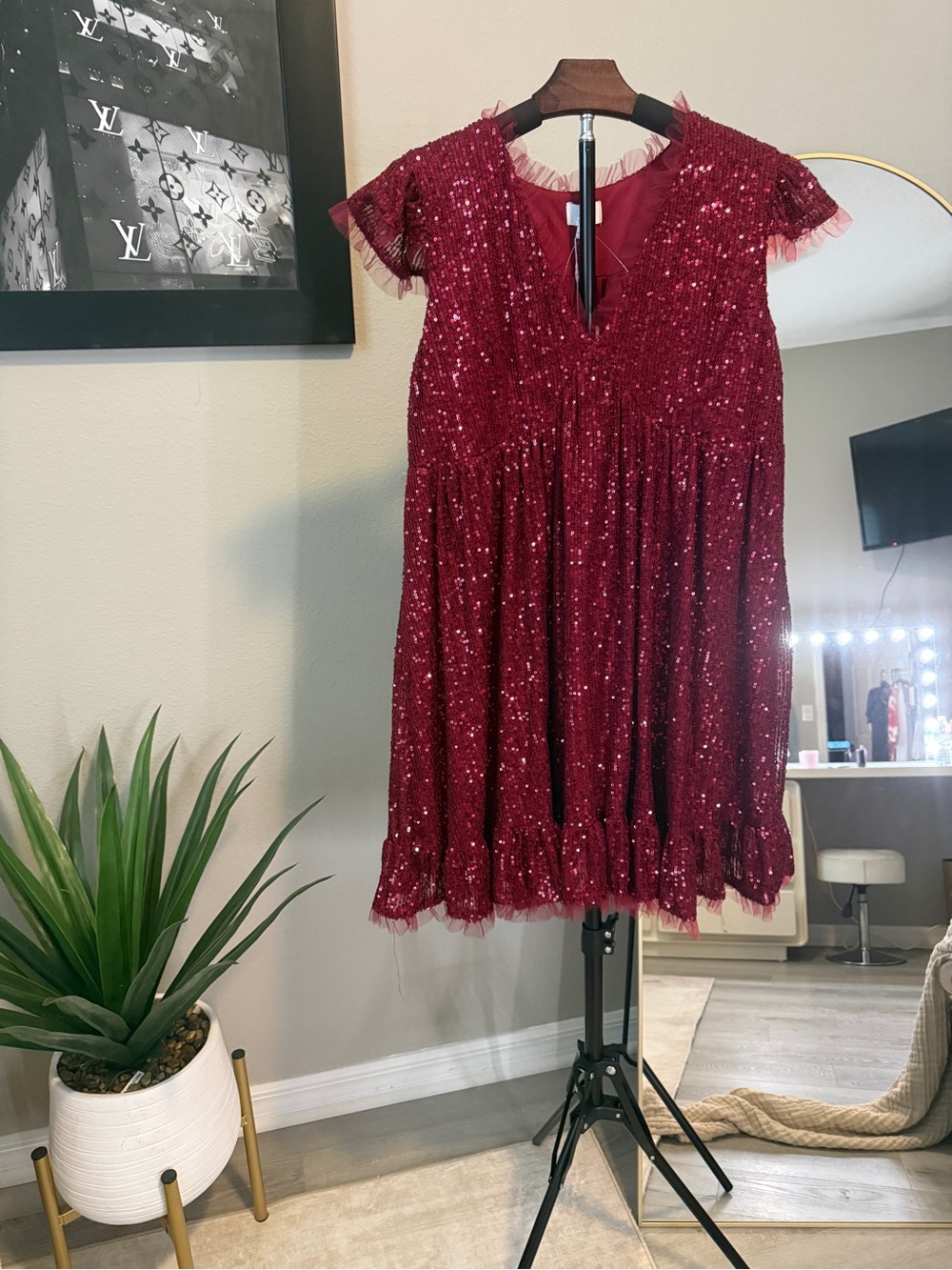 M by MNYK Wine Sequin Party Dress